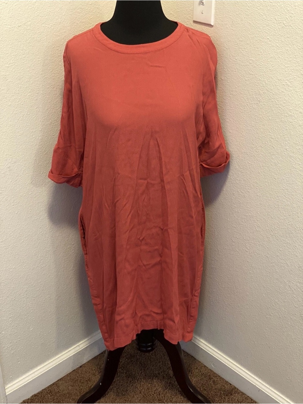 Madewell Journal Side Button Dress Pink Corral Red Rose Size Medium - Picture 3 of 9